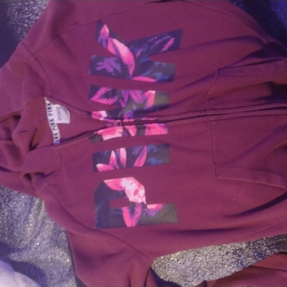 Victoria's Secret Pink Logo Dark Red Zip Up Jacket